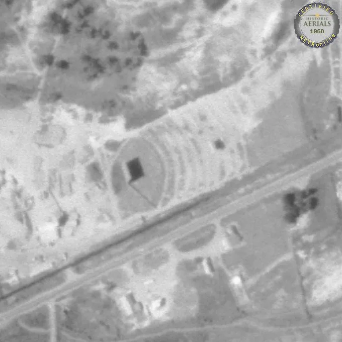 Historic 1968 aerial photograph of the Tru-Vu Drive-In lot and screen